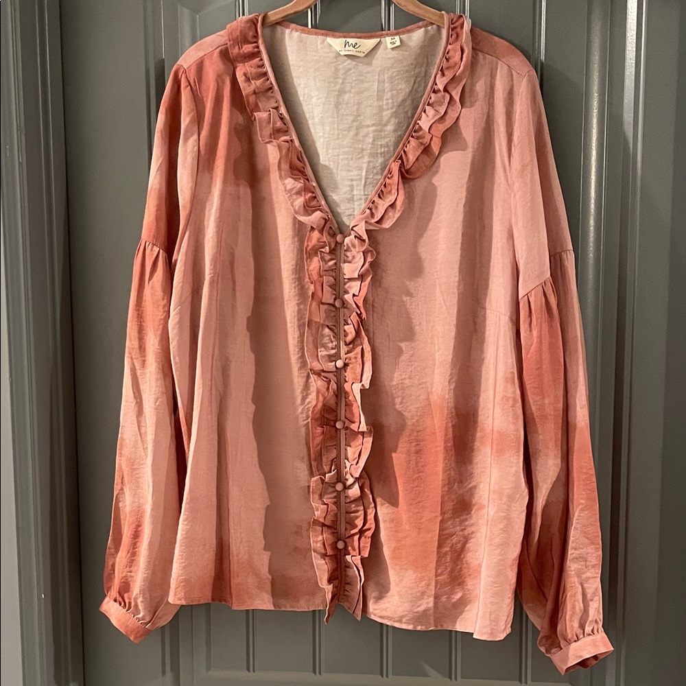 Me Coral Ruffled V-Neck Blouse